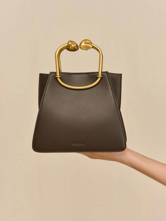 cult gaia Handbags - Cult Gaia Maxine Bag in Luwak Chocolate Brown Structured Gold Handle Purse NEW